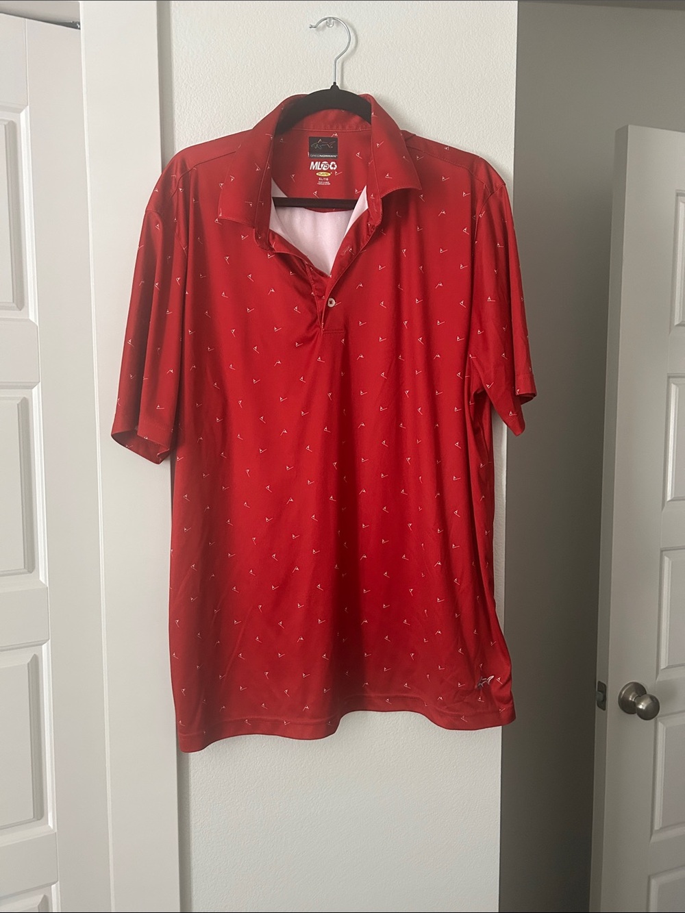 Greg Norman Collection Red Polo with Micro Sailboat Print